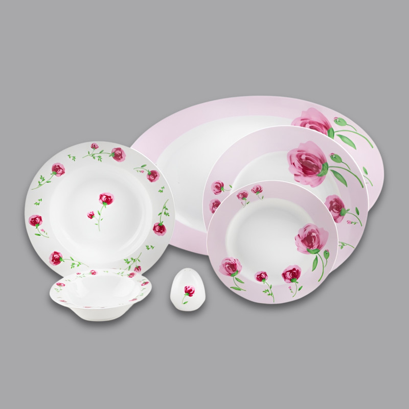 سرویس غذاخوری 28 پارچه 6 نفر چینی زرین ایران مدل ایتالیا اف پینک رز درجه 3